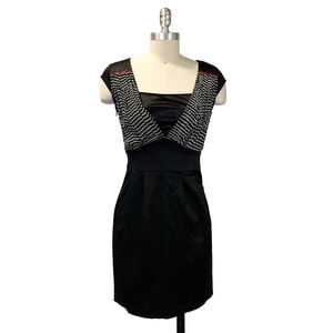Vivienne Tam Vintage 90s Black Dress Size S 2 Black Polka Dot Cap Sleeve Sheath